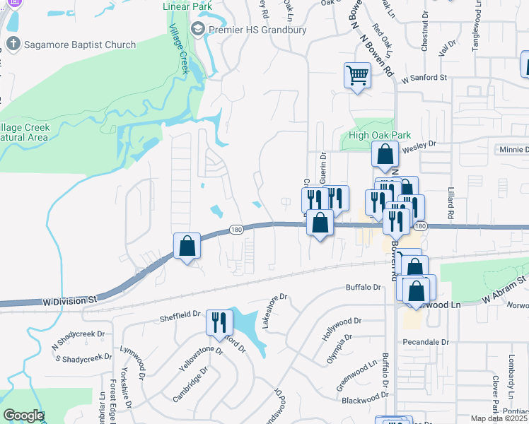 map of restaurants, bars, coffee shops, grocery stores, and more near 3001 West Division Street in Arlington