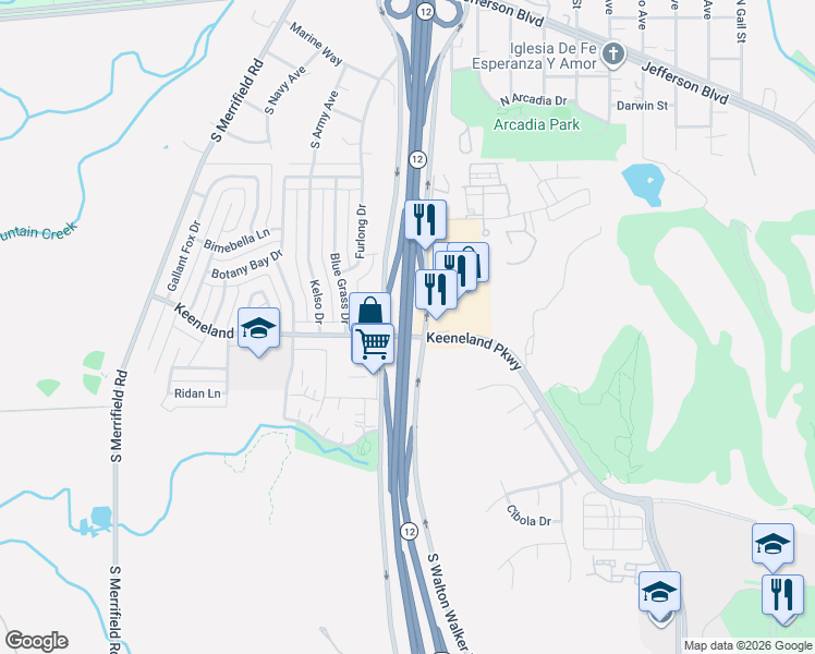 map of restaurants, bars, coffee shops, grocery stores, and more near Texas 12 Loop in Dallas