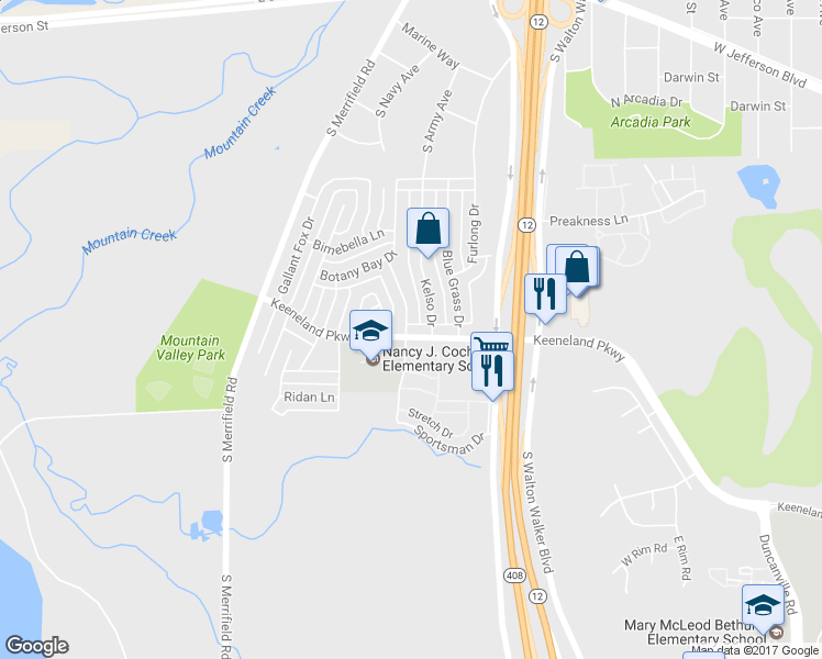 map of restaurants, bars, coffee shops, grocery stores, and more near 5923 Keeneland Parkway in Dallas