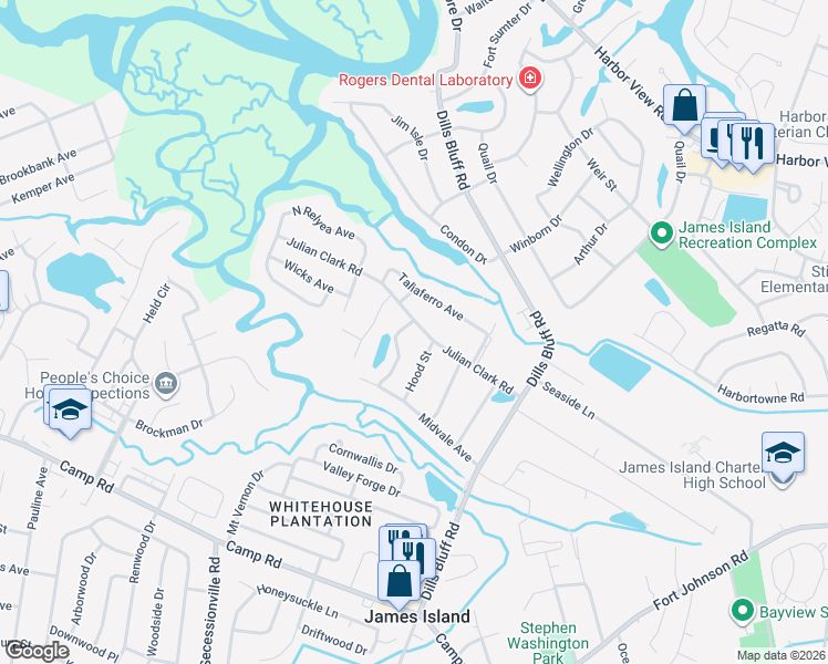 map of restaurants, bars, coffee shops, grocery stores, and more near 936 Misty Lake Drive in Charleston