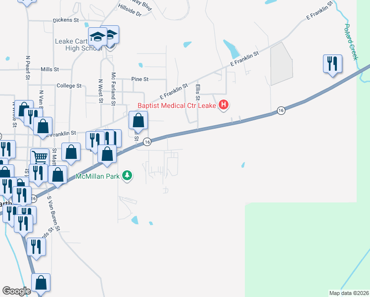 map of restaurants, bars, coffee shops, grocery stores, and more near 805 East Main Street in Carthage
