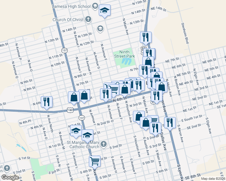 map of restaurants, bars, coffee shops, grocery stores, and more near in Lamesa