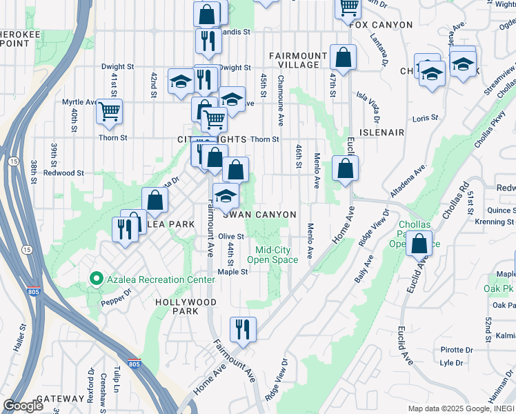 map of restaurants, bars, coffee shops, grocery stores, and more near 3000 45th Street in San Diego