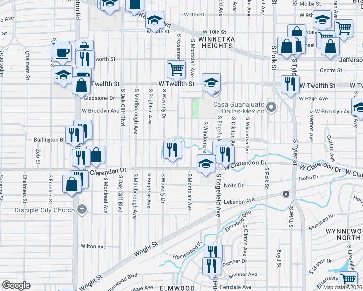 map of restaurants, bars, coffee shops, grocery stores, and more near 1006 South Rosemont Avenue in Dallas