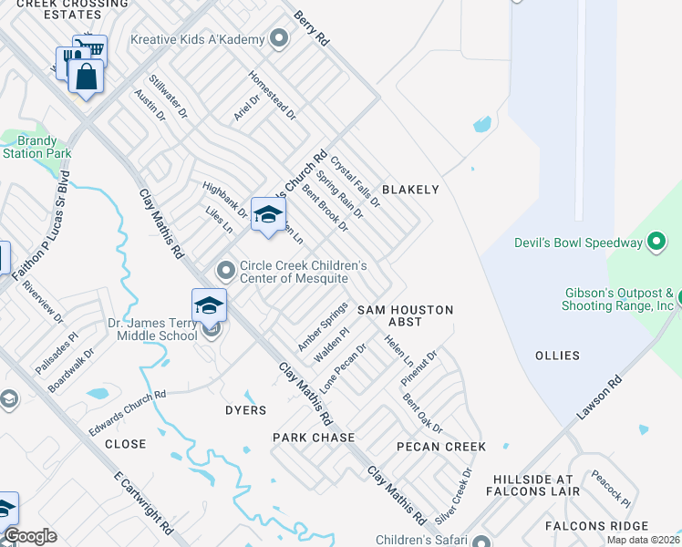 map of restaurants, bars, coffee shops, grocery stores, and more near 2800 Helen Lane in Mesquite