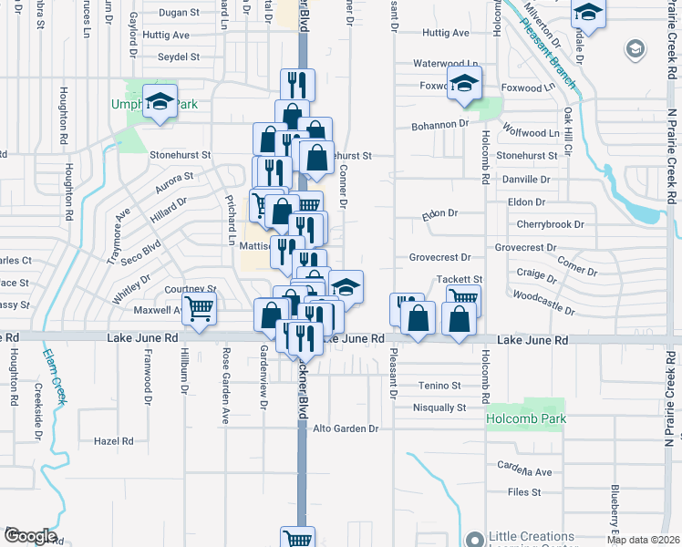 map of restaurants, bars, coffee shops, grocery stores, and more near 1447 Conner Drive in Dallas