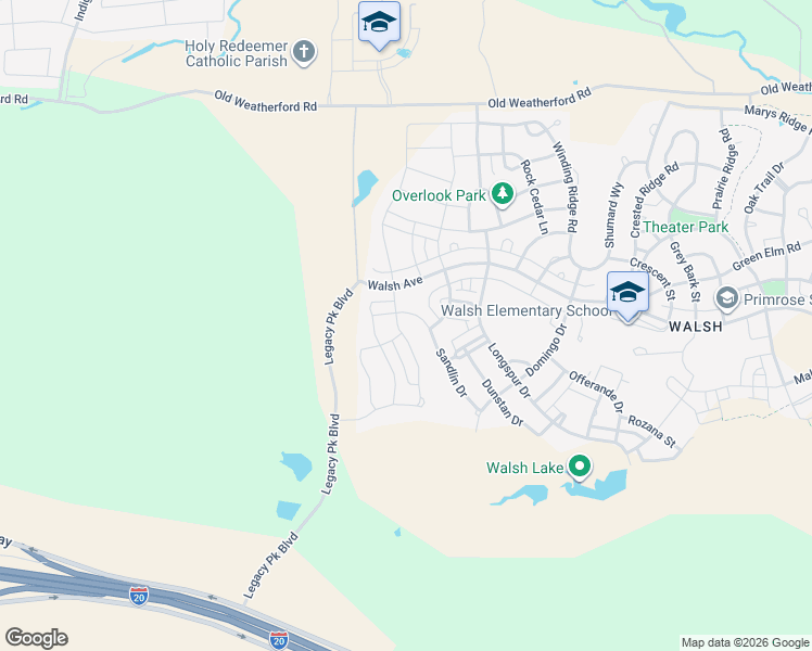 map of restaurants, bars, coffee shops, grocery stores, and more near 14427-15203 Old Weatherford Road in Weatherford