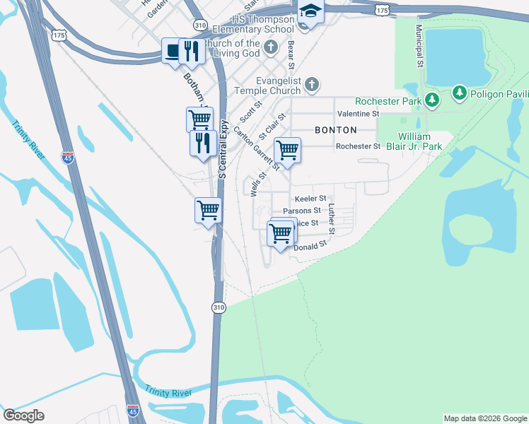 map of restaurants, bars, coffee shops, grocery stores, and more near 6707 Buckeye Commons Way in Dallas