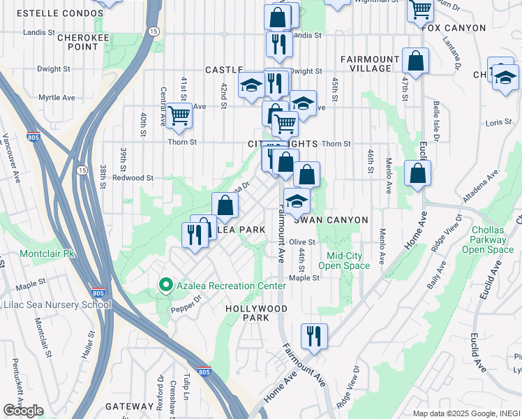 map of restaurants, bars, coffee shops, grocery stores, and more near 2954 Columbine Street in San Diego
