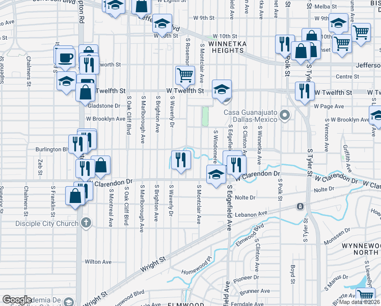 map of restaurants, bars, coffee shops, grocery stores, and more near 834 South Rosemont Avenue in Dallas