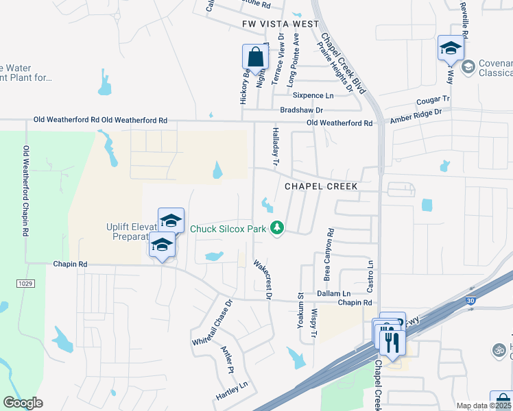 map of restaurants, bars, coffee shops, grocery stores, and more near 2517 Wakecrest Drive in Fort Worth