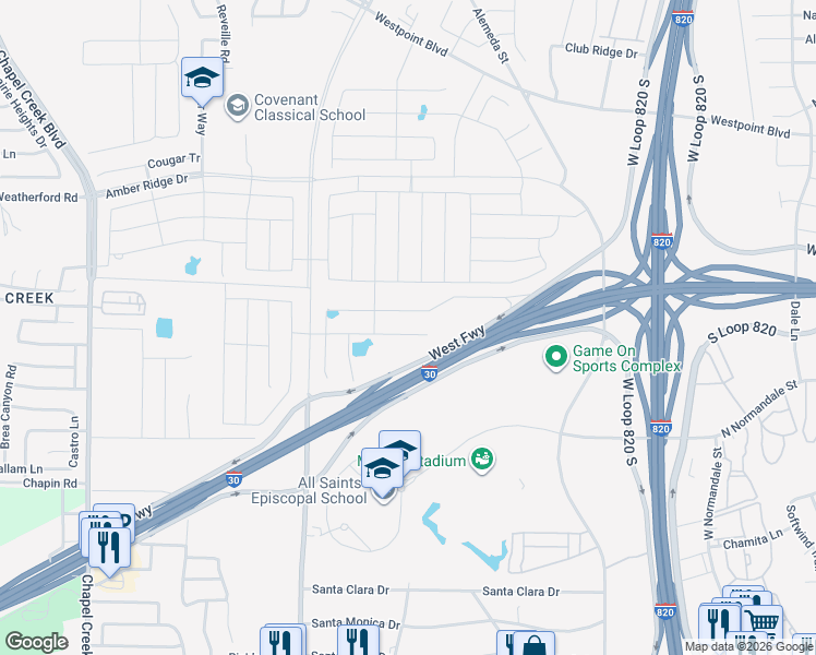 map of restaurants, bars, coffee shops, grocery stores, and more near 9628 Hickory Knob Drive in Fort Worth