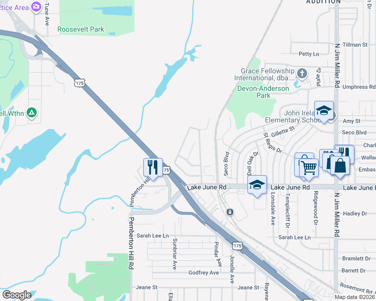 map of restaurants, bars, coffee shops, grocery stores, and more near 1433 Ashview Circle in Dallas