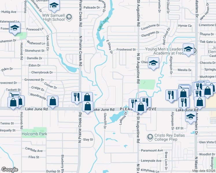 map of restaurants, bars, coffee shops, grocery stores, and more near 1418 Cy Blackburn Circle in Dallas