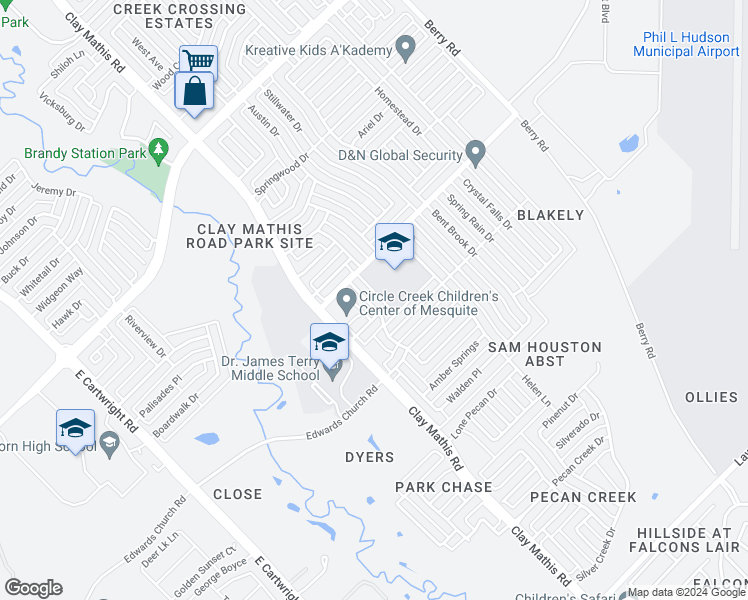 map of restaurants, bars, coffee shops, grocery stores, and more near 2528 Park Valley Drive in Mesquite