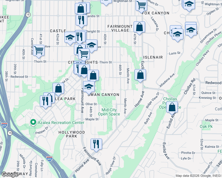 map of restaurants, bars, coffee shops, grocery stores, and more near 3006 Chamoune Avenue in San Diego