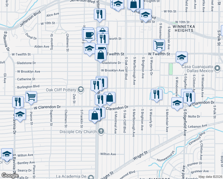 map of restaurants, bars, coffee shops, grocery stores, and more near 822 Hollywood Avenue in Dallas