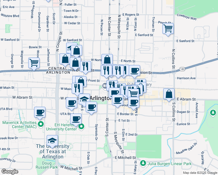 map of restaurants, bars, coffee shops, grocery stores, and more near 200 West Front Street in Arlington