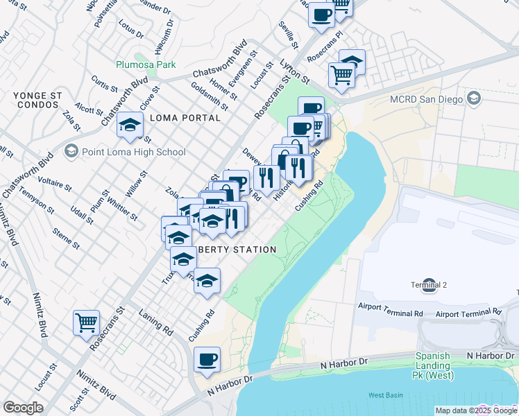 map of restaurants, bars, coffee shops, grocery stores, and more near 2508 Historic Decatur Road in San Diego