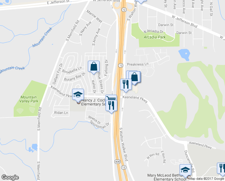 map of restaurants, bars, coffee shops, grocery stores, and more near 841 South Walton Walker Boulevard in Dallas