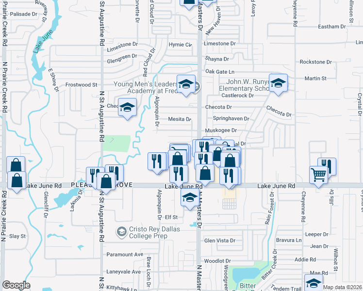 map of restaurants, bars, coffee shops, grocery stores, and more near 10055 Neosho Drive in Dallas