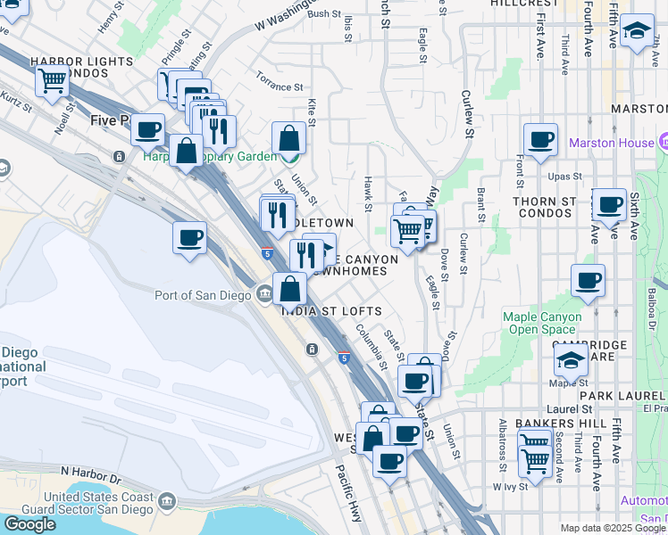 map of restaurants, bars, coffee shops, grocery stores, and more near 1170 Terracina Lane in San Diego