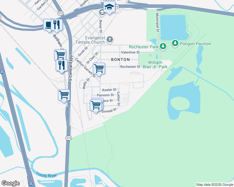map of restaurants, bars, coffee shops, grocery stores, and more near 2724 Keeler Street in Dallas