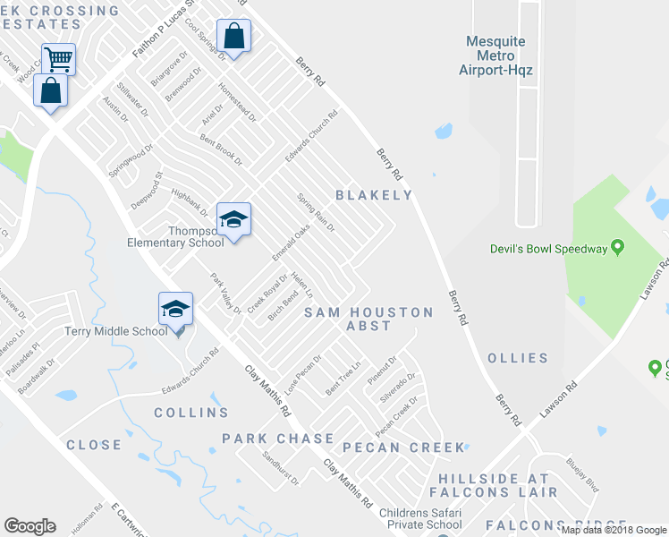 map of restaurants, bars, coffee shops, grocery stores, and more near 2805 Bent Brook Drive in Mesquite