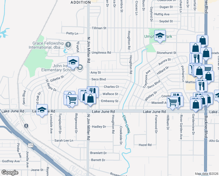 map of restaurants, bars, coffee shops, grocery stores, and more near 7248 Charles Court in Dallas