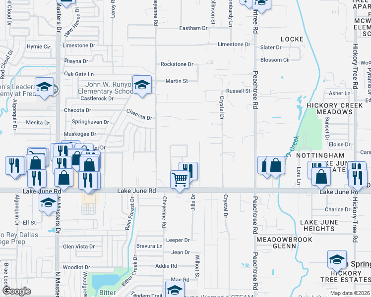 map of restaurants, bars, coffee shops, grocery stores, and more near 10929 Spring Tree Drive in Balch Springs
