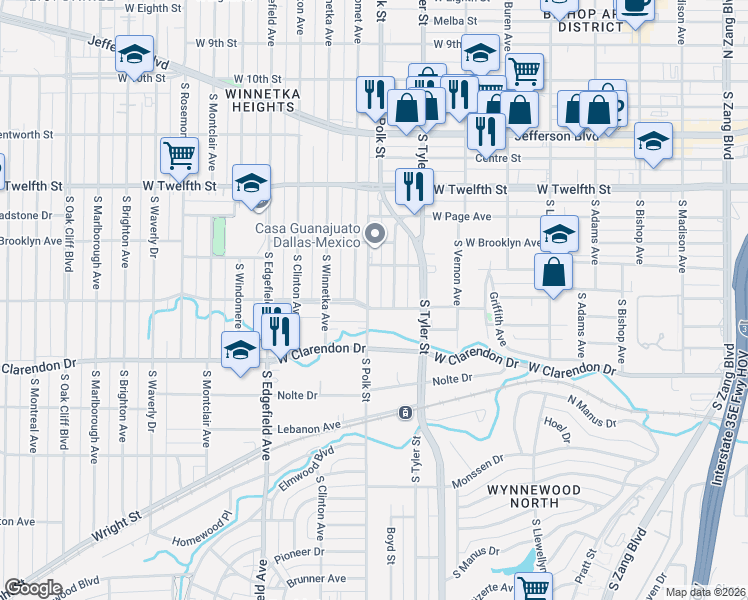 map of restaurants, bars, coffee shops, grocery stores, and more near 818 South Willomet Avenue in Dallas