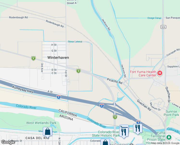 map of restaurants, bars, coffee shops, grocery stores, and more near in Winterhaven