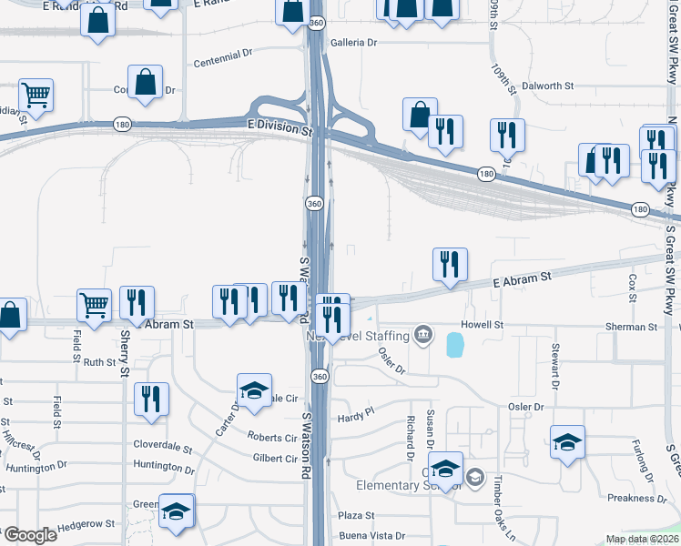 map of restaurants, bars, coffee shops, grocery stores, and more near 171 South Watson Road in Arlington