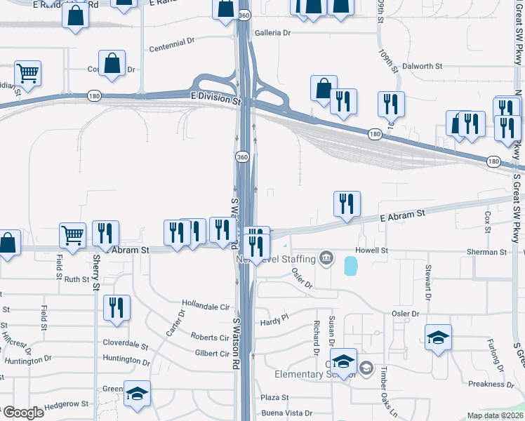 map of restaurants, bars, coffee shops, grocery stores, and more near 171 South Watson Road in Arlington
