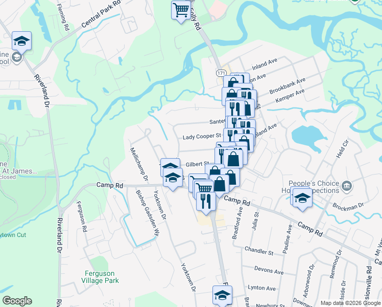 map of restaurants, bars, coffee shops, grocery stores, and more near 1763 Lady Ashley Street in Charleston