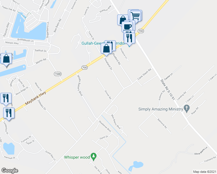 map of restaurants, bars, coffee shops, grocery stores, and more near 2908 Cane Slash Road in Johns Island