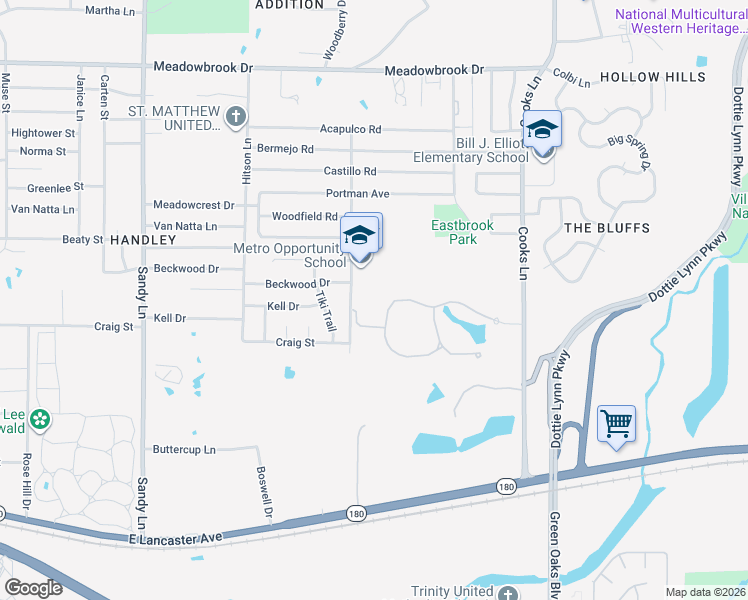 map of restaurants, bars, coffee shops, grocery stores, and more near 7943 Chartwell Lane in Fort Worth