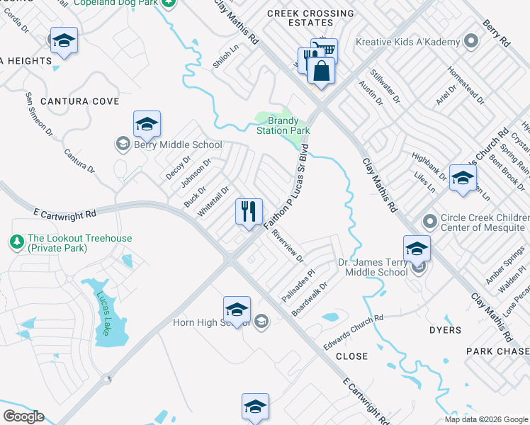 map of restaurants, bars, coffee shops, grocery stores, and more near 3126 Antelope Drive in Mesquite