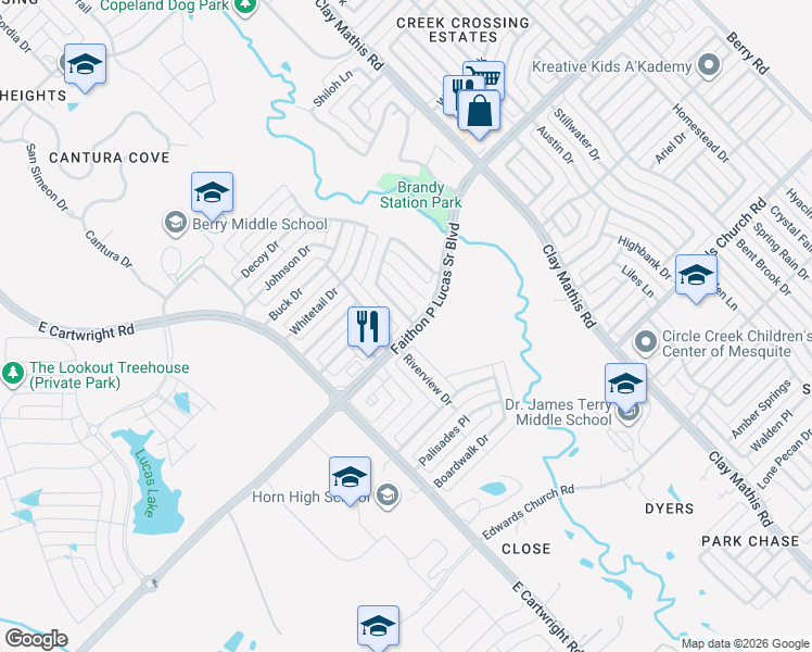 map of restaurants, bars, coffee shops, grocery stores, and more near 3126 Antelope Drive in Mesquite