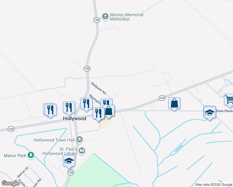 map of restaurants, bars, coffee shops, grocery stores, and more near 5247 Boineau Road in Hollywood