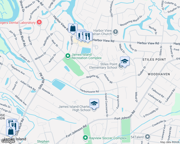 map of restaurants, bars, coffee shops, grocery stores, and more near 996 Nabors Drive in Charleston