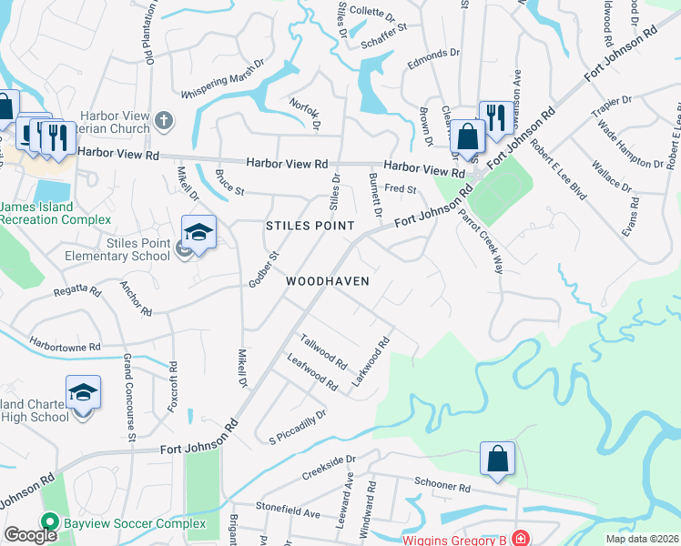 map of restaurants, bars, coffee shops, grocery stores, and more near 709 Fort Johnson Road in Charleston