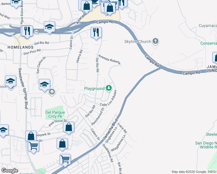 map of restaurants, bars, coffee shops, grocery stores, and more near 11019 Charing Cross Road in Spring Valley