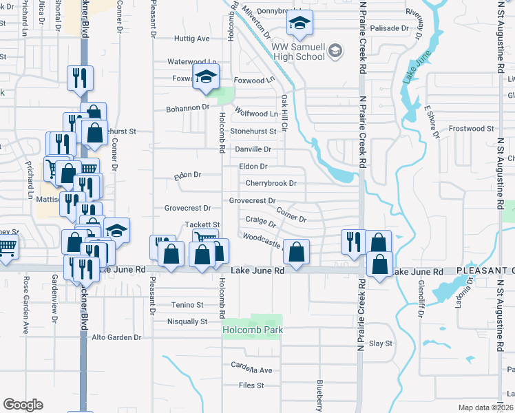 map of restaurants, bars, coffee shops, grocery stores, and more near 8622 Grovecrest Drive in Dallas