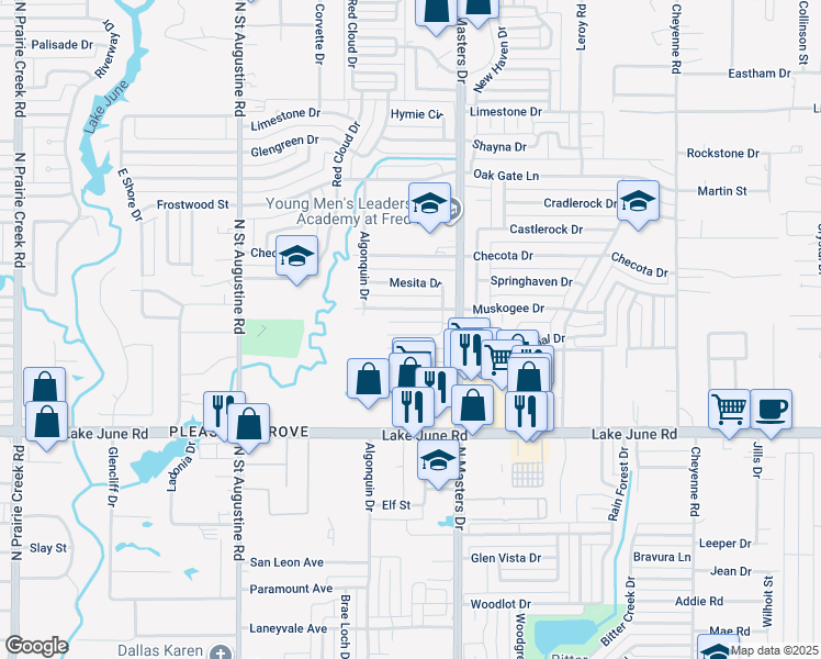 map of restaurants, bars, coffee shops, grocery stores, and more near 10039 Neosho Drive in Dallas