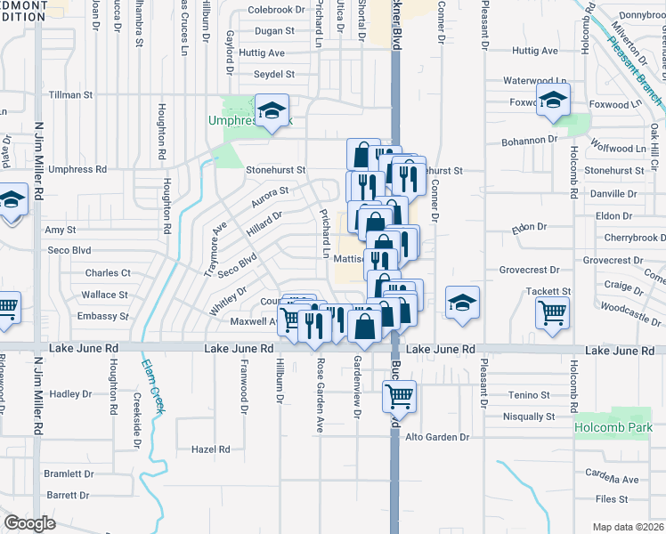 map of restaurants, bars, coffee shops, grocery stores, and more near 1426 Prichard Lane in Dallas