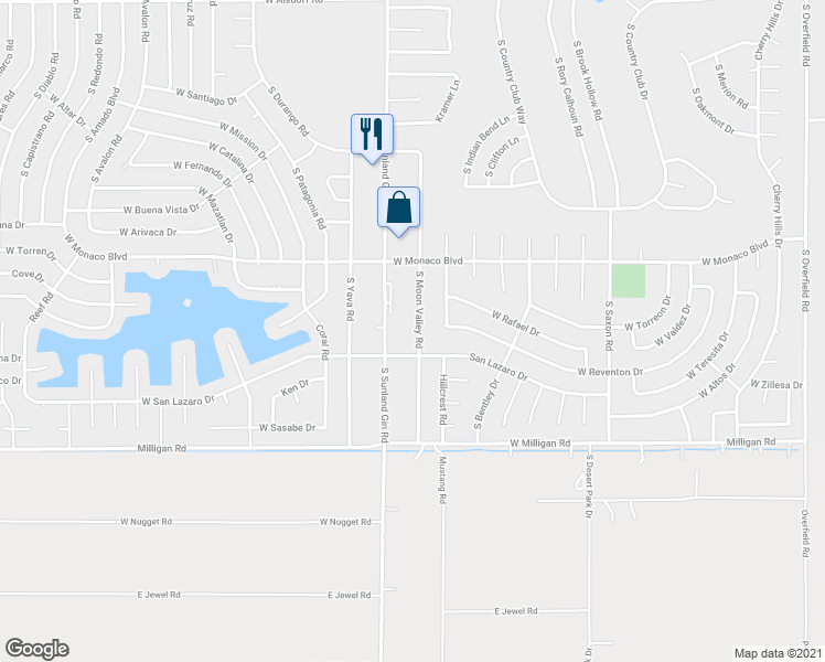 map of restaurants, bars, coffee shops, grocery stores, and more near 15676 South Moon Valley Road in Arizona City