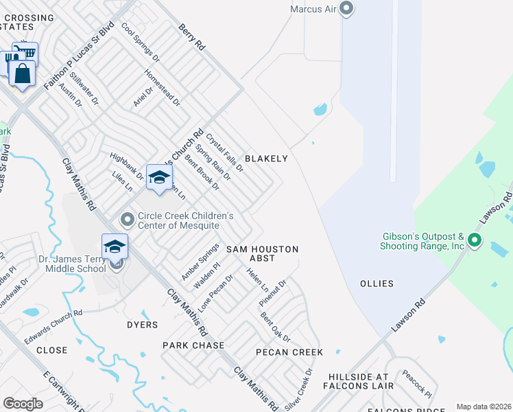 map of restaurants, bars, coffee shops, grocery stores, and more near 1808 Springmont Drive in Mesquite