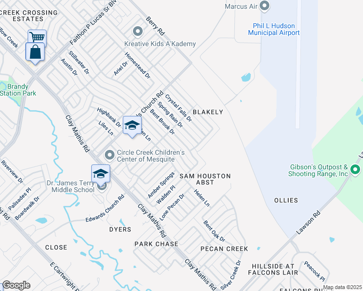 map of restaurants, bars, coffee shops, grocery stores, and more near 2729 Bent Brook Drive in Mesquite