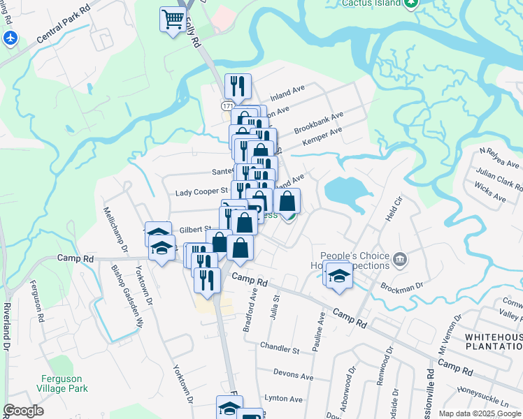 map of restaurants, bars, coffee shops, grocery stores, and more near 852 Folly Road in Charleston